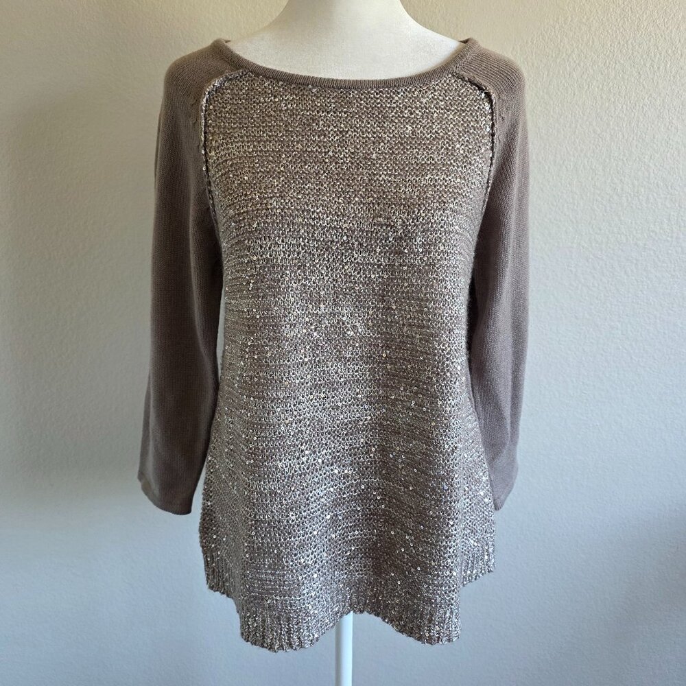 By Artisan Sweater Top Mink Sequin Mesh Shimmer Sparkle Soft Knit Size M